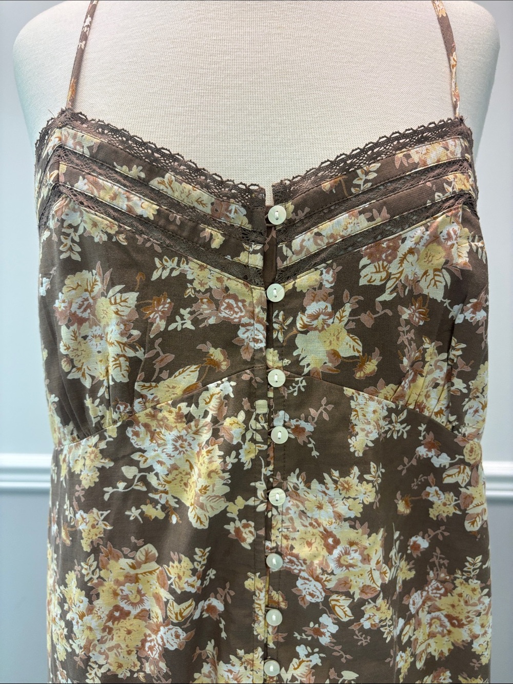 Lucky Brand Brown Floral Maxi Dress with Yellow & Cream Flowers - Picture 3 of 11